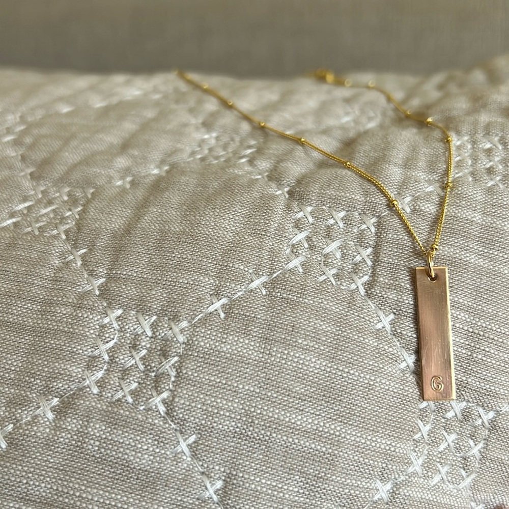 LOTUS JEWELRY Gold Bar Necklace “G” initial
